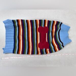 Striped Dog Sweater with Red Bone Design
